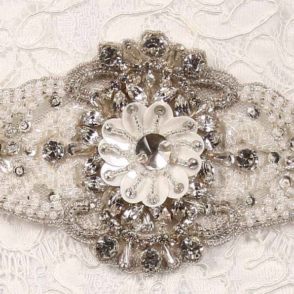 Justina Atelier Diamond White Embellished Beaded Bridal Wedding Dress Sash Belt main image 6